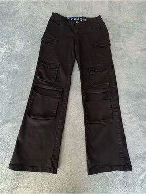 VIP Jeans Black Cargo Wide Leg Pants Size 3/4 Stretch Multiple Pocket